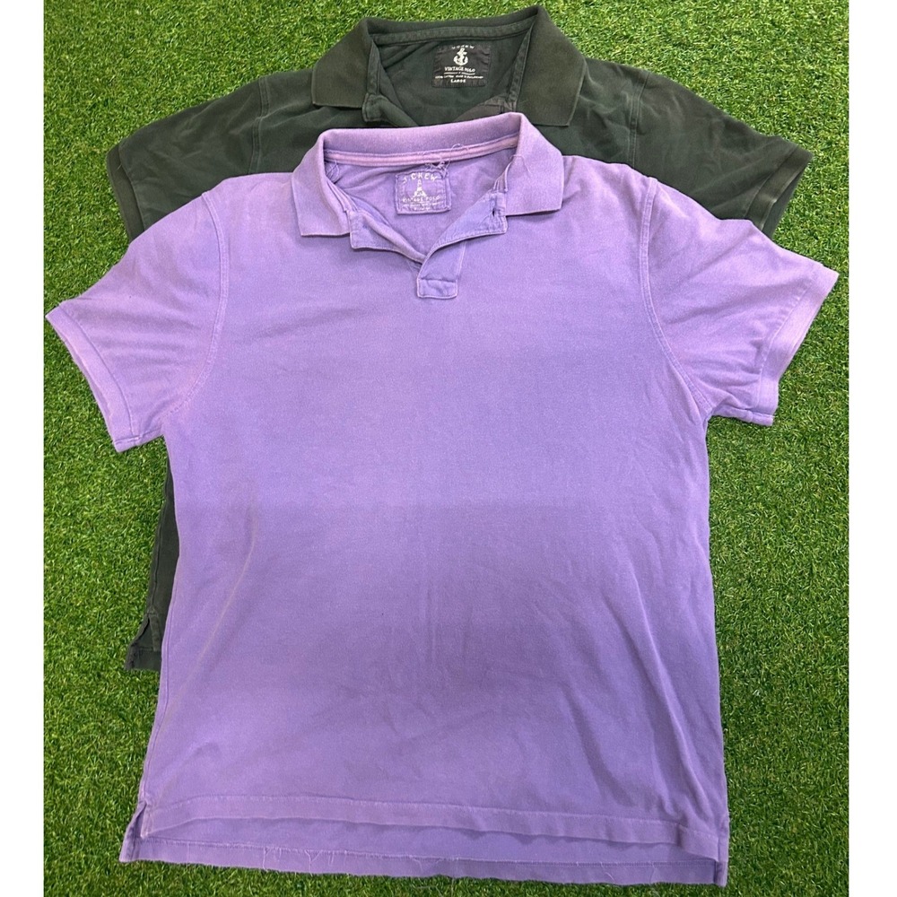 Lot of 2 J.Crew Vintage Polo Shirts Mens Large Purple Green Cotton Pique S/S